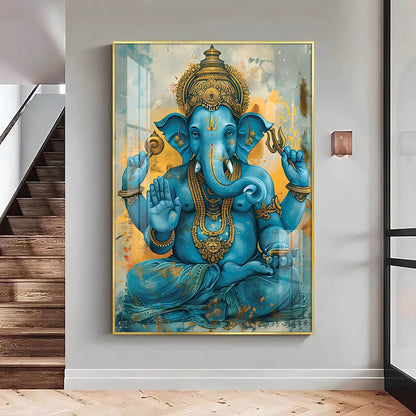 Majestic Blue Ganesha Premium Vertical Acrylic Wall Art