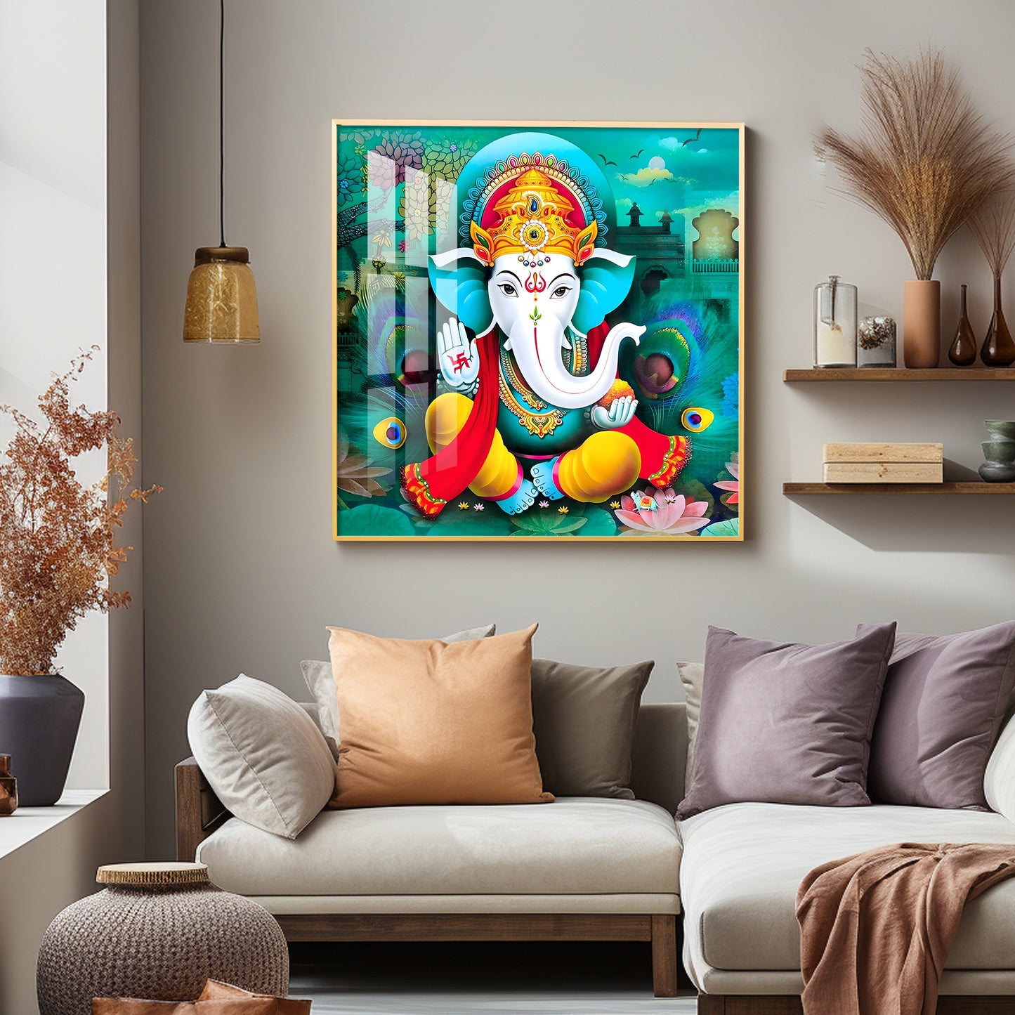 Colorful Om Ganesha Premium Acrylic Square Wall Art