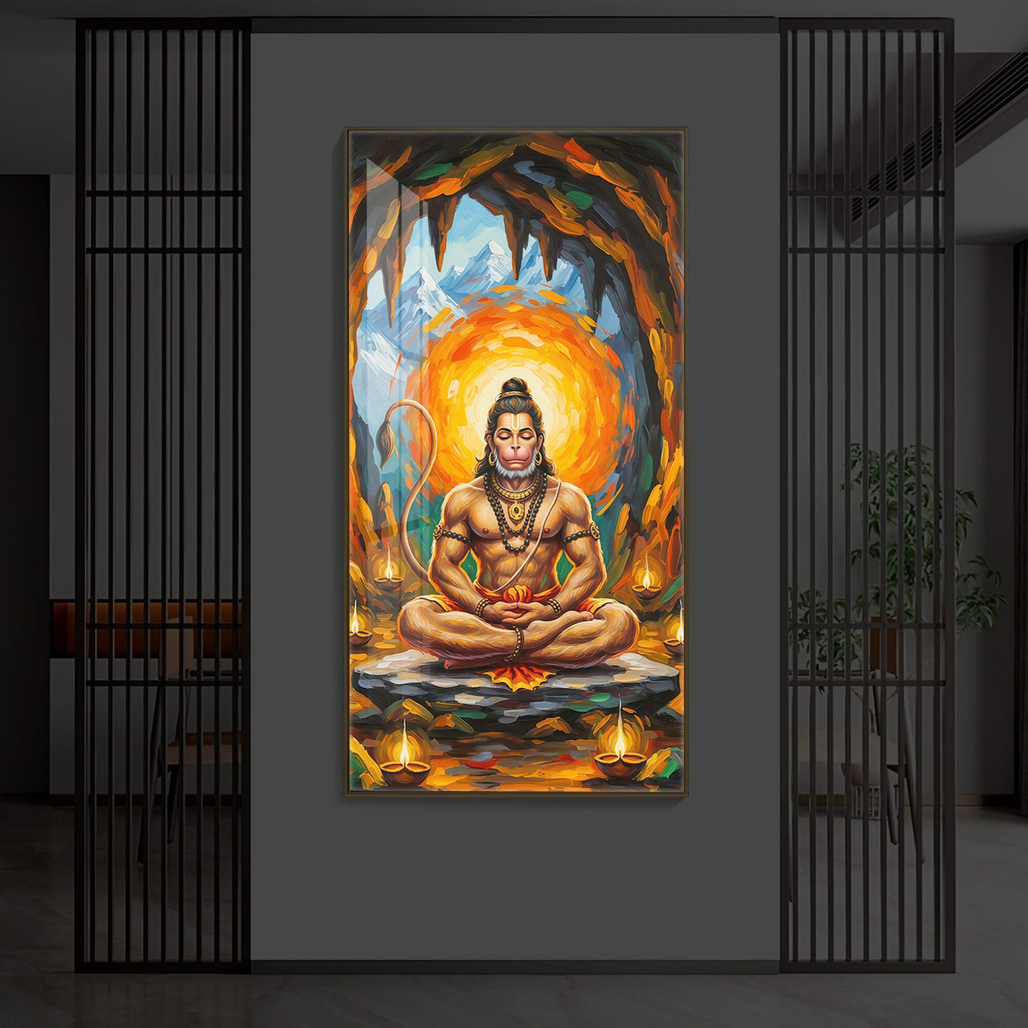 Lord Hanuman Ji Modern Luxury Backlight Vertical Wall Art