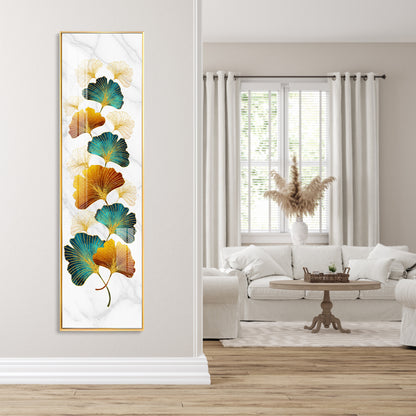 Golden Green Leaves Premium Acrylic Vertical Wall Art