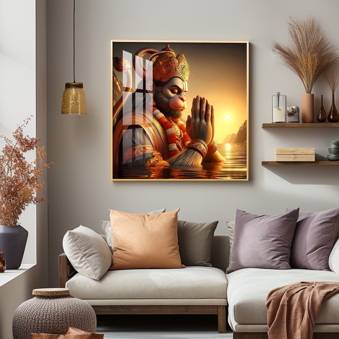 Hanuman Ji Worshipping Premium Acrylic Square Wall Art