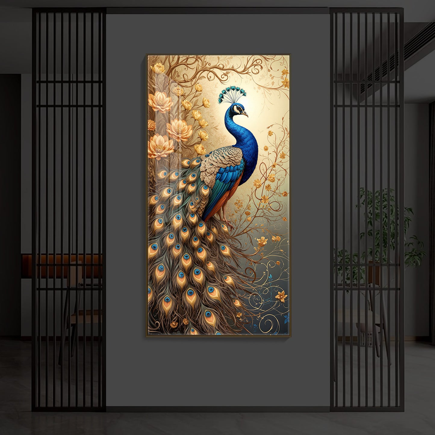 Beautiful Peacock Modern Luxury Backlight Vertical Wall Art