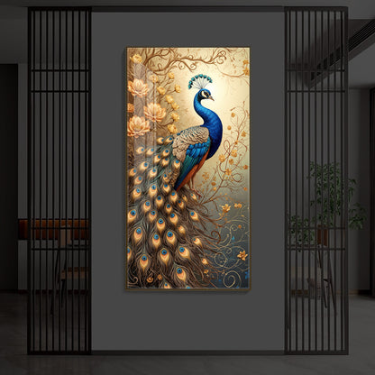 Beautiful Peacock Modern Luxury Backlight Vertical Wall Art