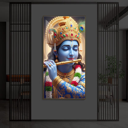 Lord Krishna Modern Luxury Backlight Vertical Wall Art