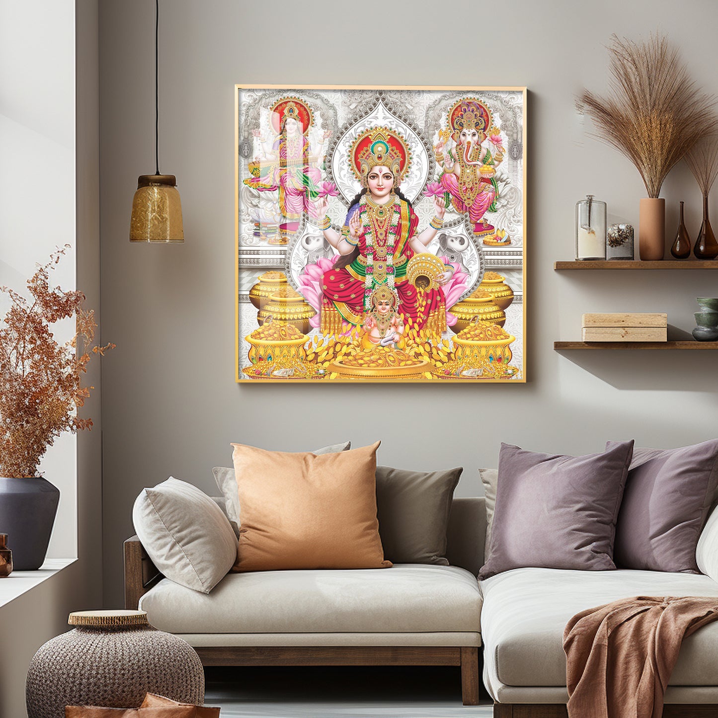Spiritual Laxmi Ji Premium Acrylic Square Wall Art
