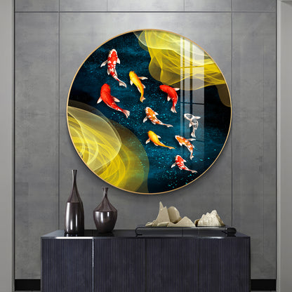 Koi In Motion Premium Acrylic Round Wall Art