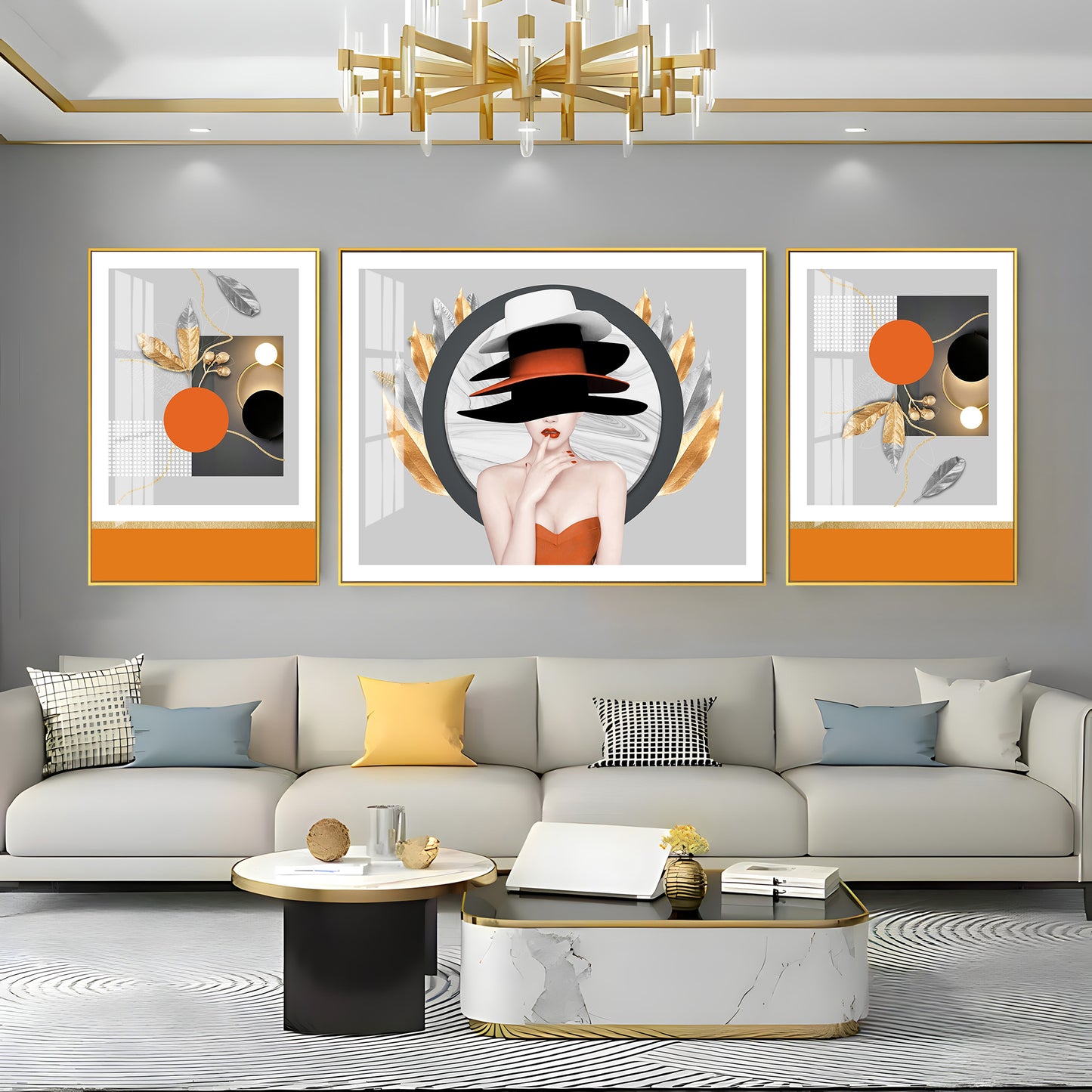 Girl With Hat Premium Acrylic Wall Art (Set of 3)