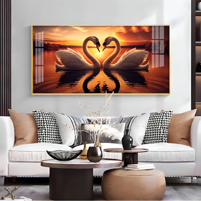 Loving Swan In Sunset Premium Acrylic Horizontal Wall Art