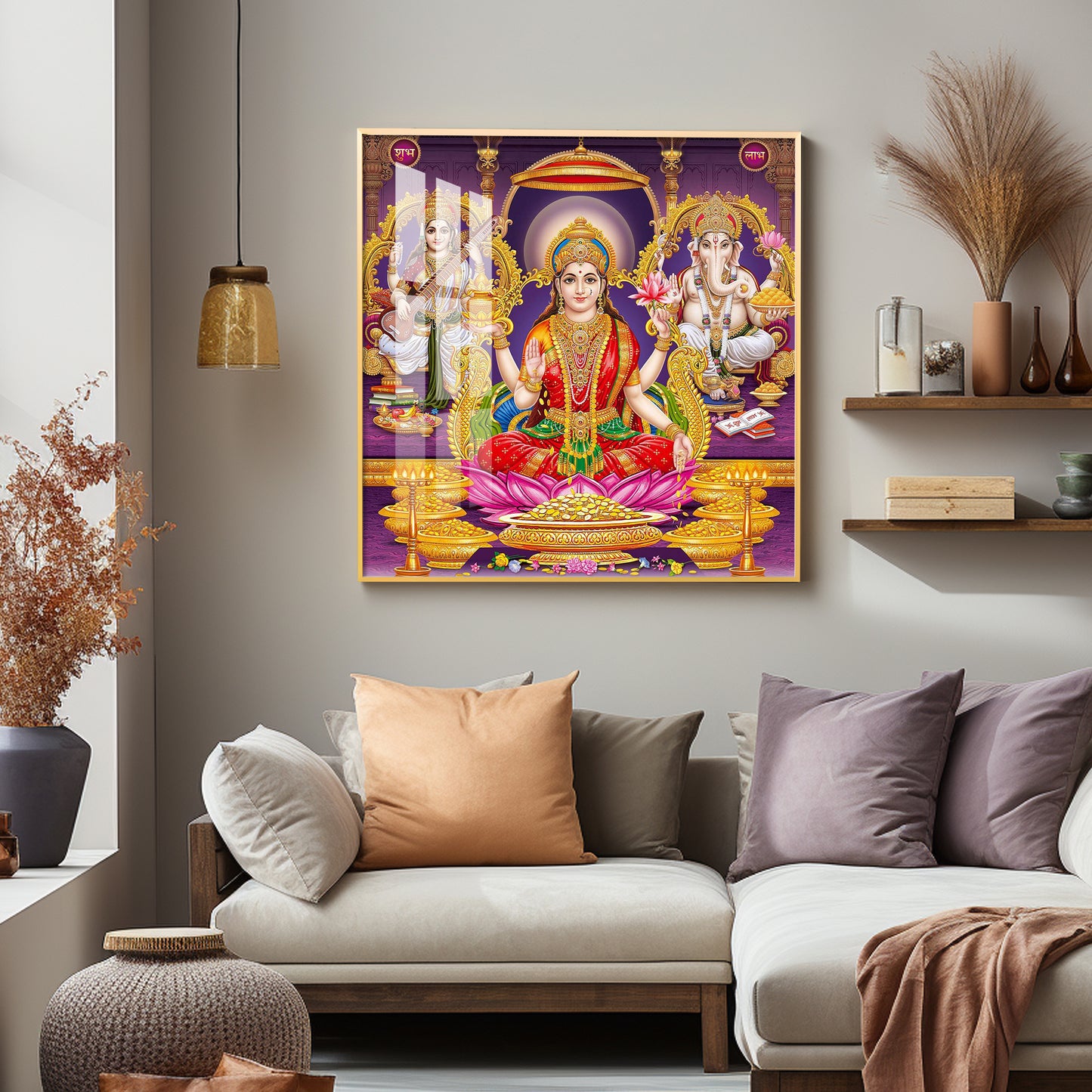 Ethereal Laxmi Ji Elegance Premium Acrylic Square Wall Art