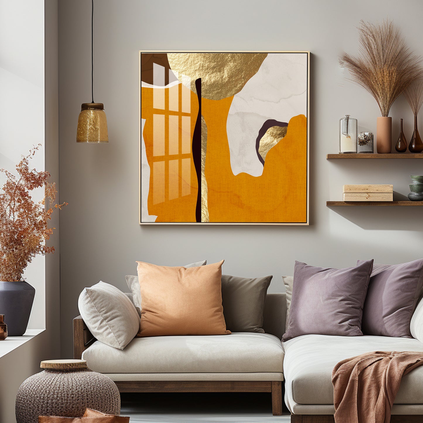 Modern Abstract Gold Luxury Interior Premium Acrylic Square Wall Art