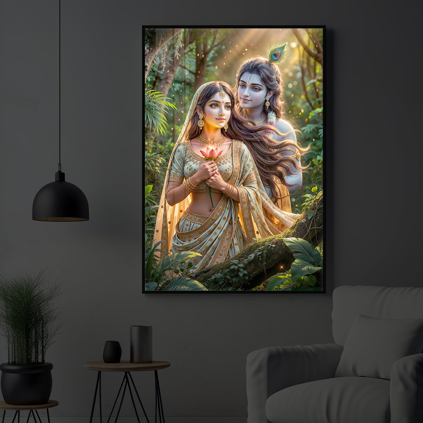 Radha Krishna Ji Modern Luxury Backlight Vertical Wall Art