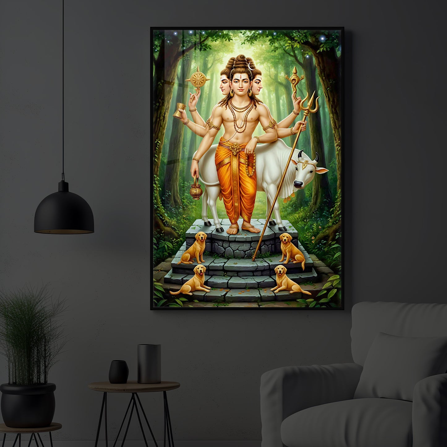 Jai Guru Dattatreya Modern Luxury Backlight Vertical Wall Art