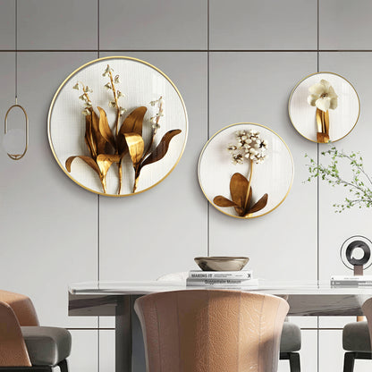 Golden Petals Premium Acrylic Round Wall Art (Set of 3)