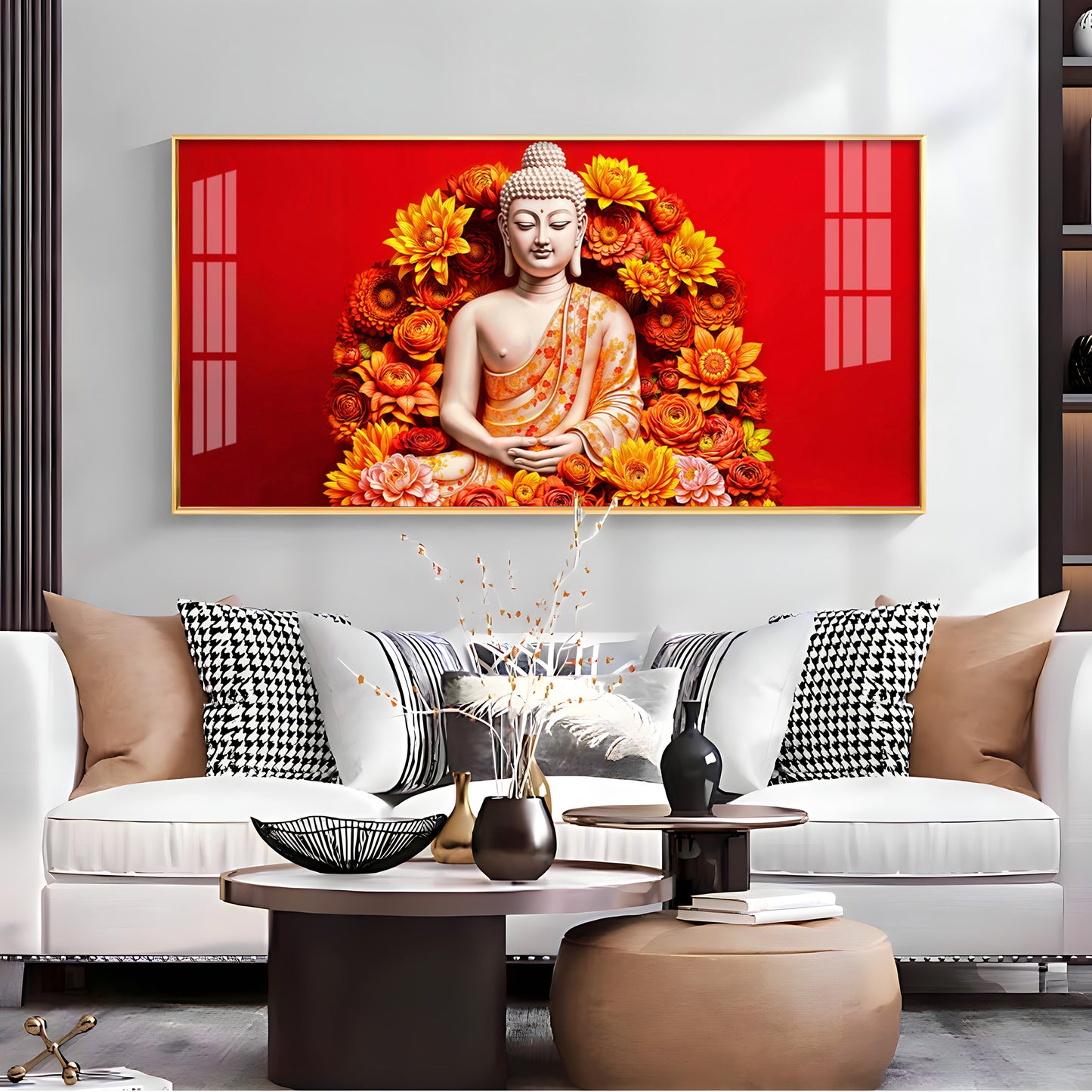 Floral Buddha Premium Acrylic Horizontal Wall Art