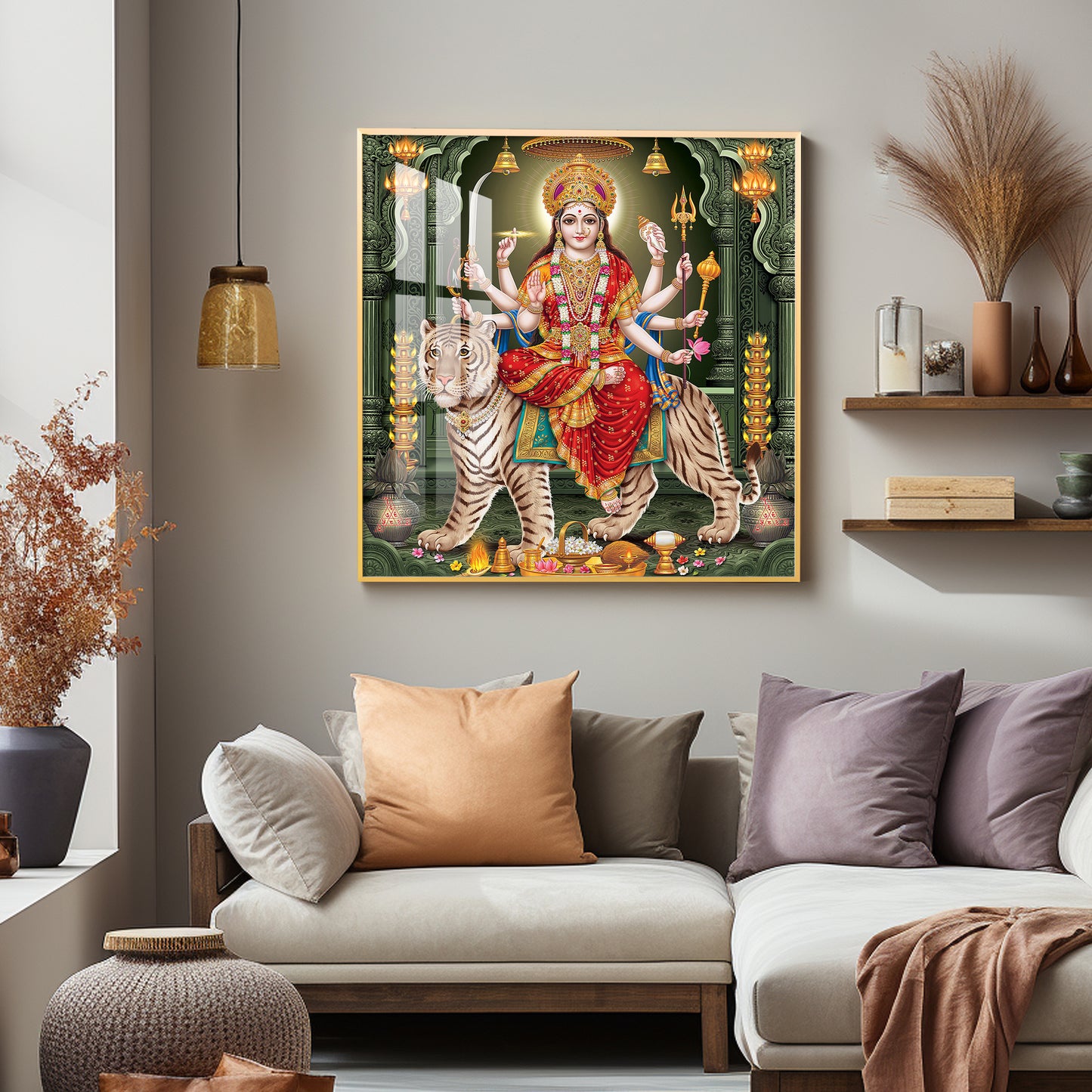 Goddess on Tiger Premium Acrylic Square Wall Art