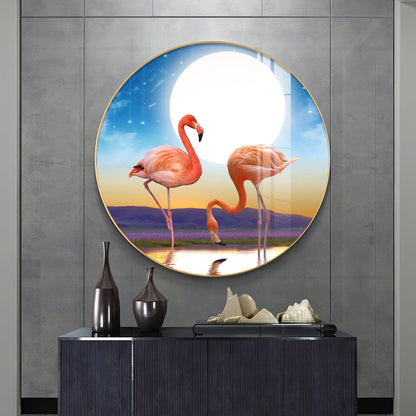 Flamingo Serenity Premium Acrylic Round Wall Art