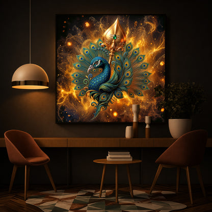 Lord Murugan’s Majestic Peacock Modern Luxury Backlight Square Wall Art