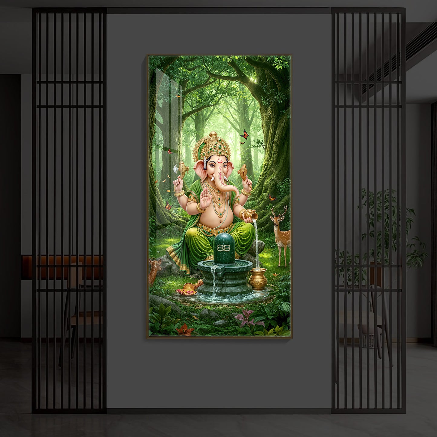 Jai Shri Ganesh Modern Luxury Backlight Vertical Wall Art