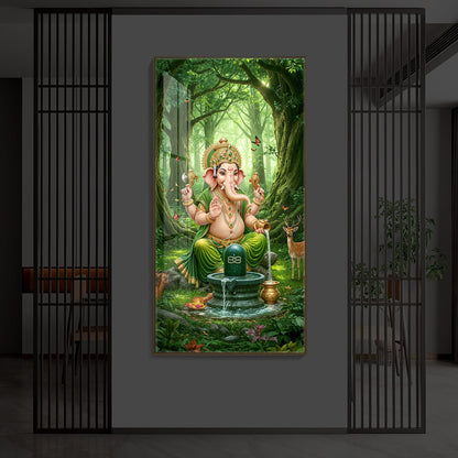 Jai Shri Ganesh Modern Luxury Backlight Vertical Wall Art