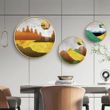 Mountain View Abstract Premium Acrylic Round Wall Art (Set of 3)