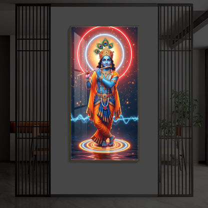 Divine Krishna Modern Luxury Backlight Vertical Wall Art