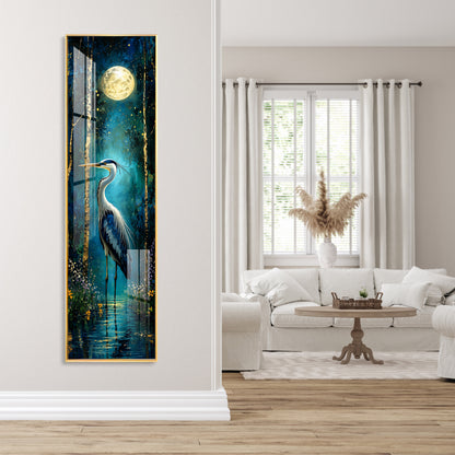 Moonlit Heron in Forest Premium Acrylic Vertical Wall Art