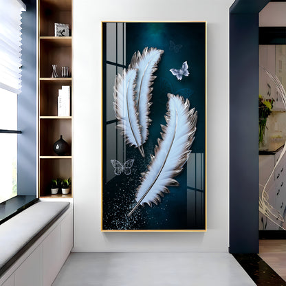 Magical Feathers With Butterfly Premium Acrylic Vertical Wall Art