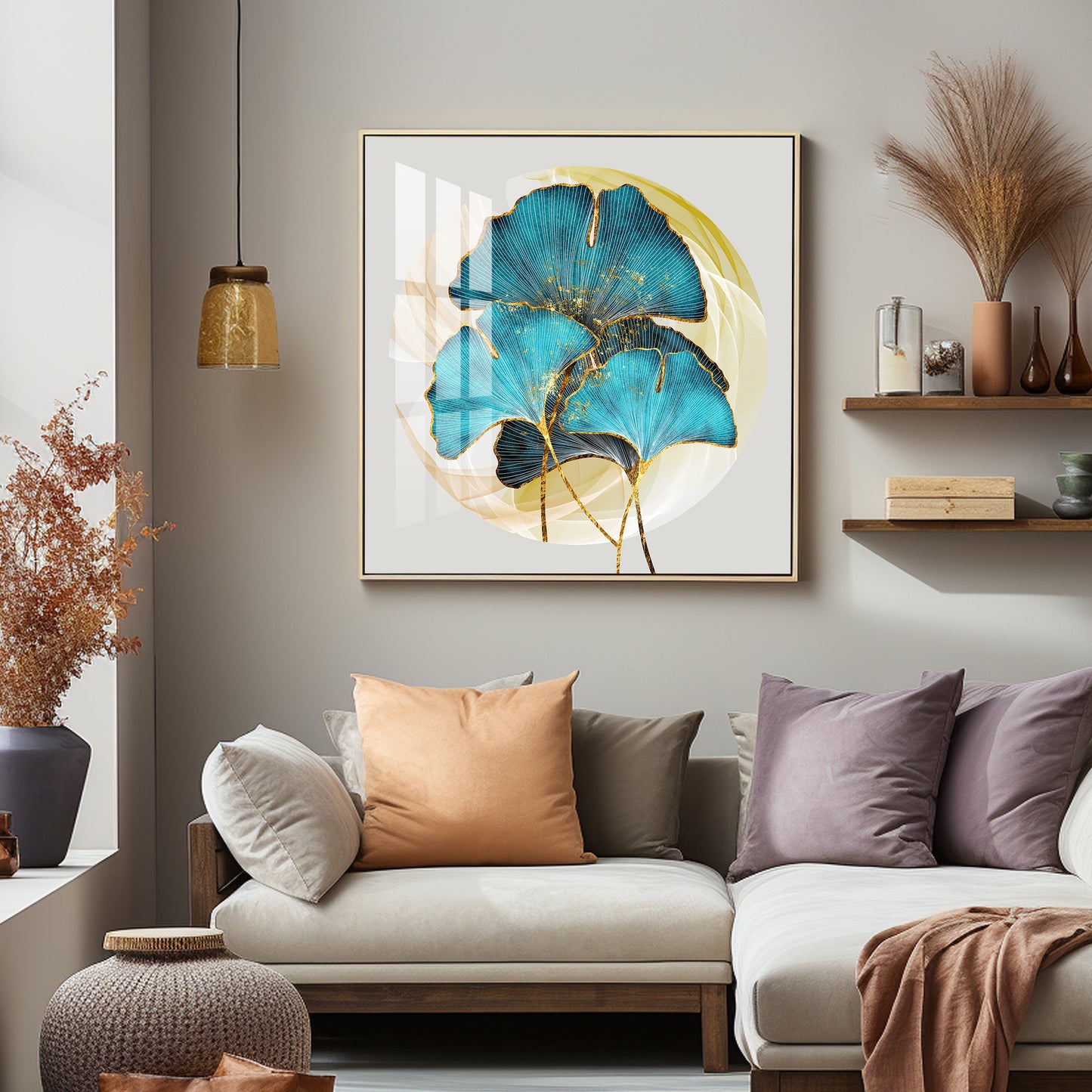 Golden Ginkgo Leaf Premium Acrylic Square Wall Art