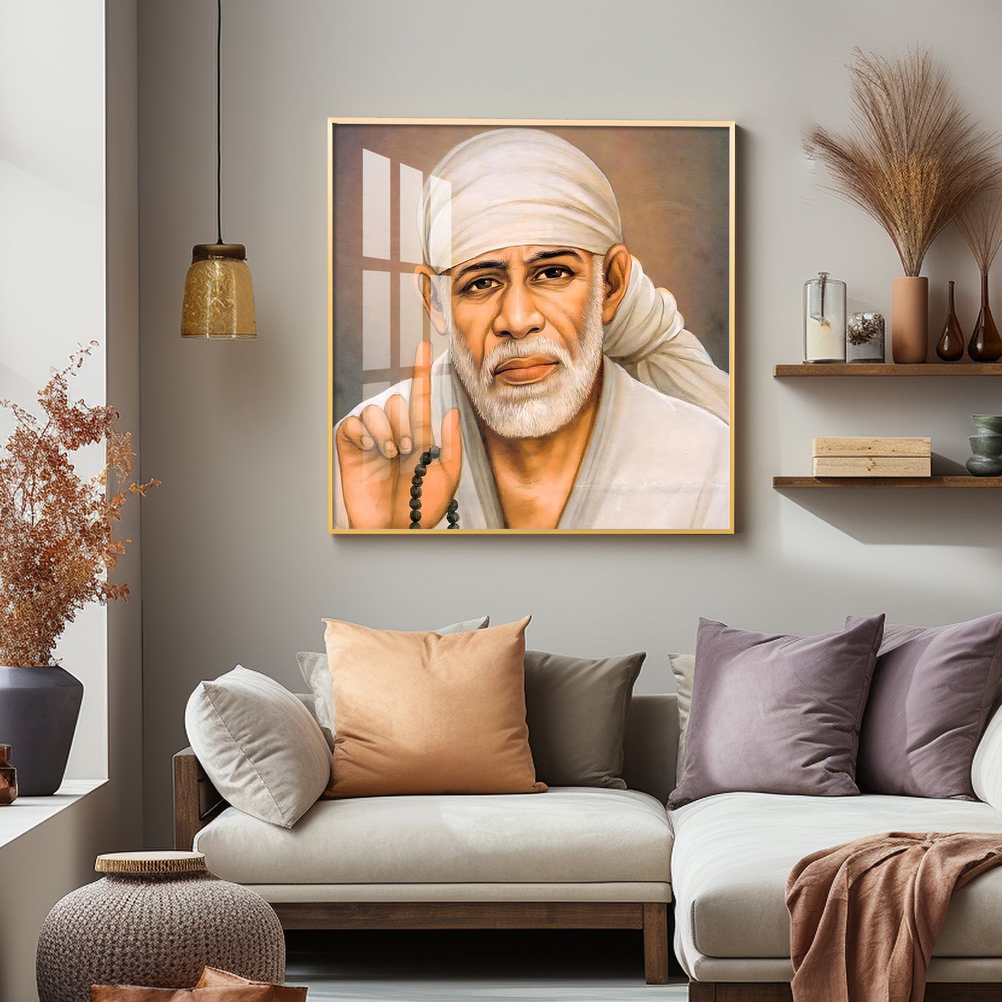 Om Sainath Premium Acrylic Square Wall Art