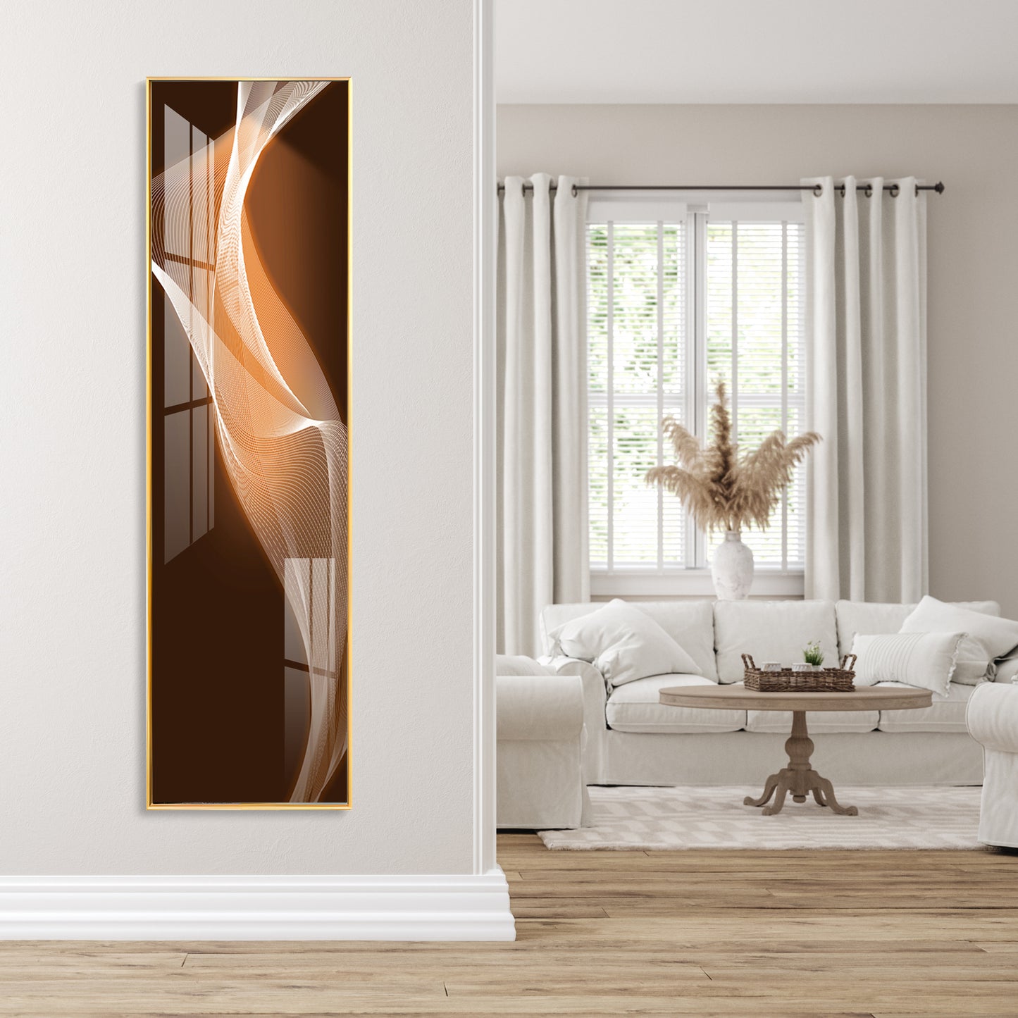 Golden White Wavy Lines Premium Acrylic Vertical Wall Art