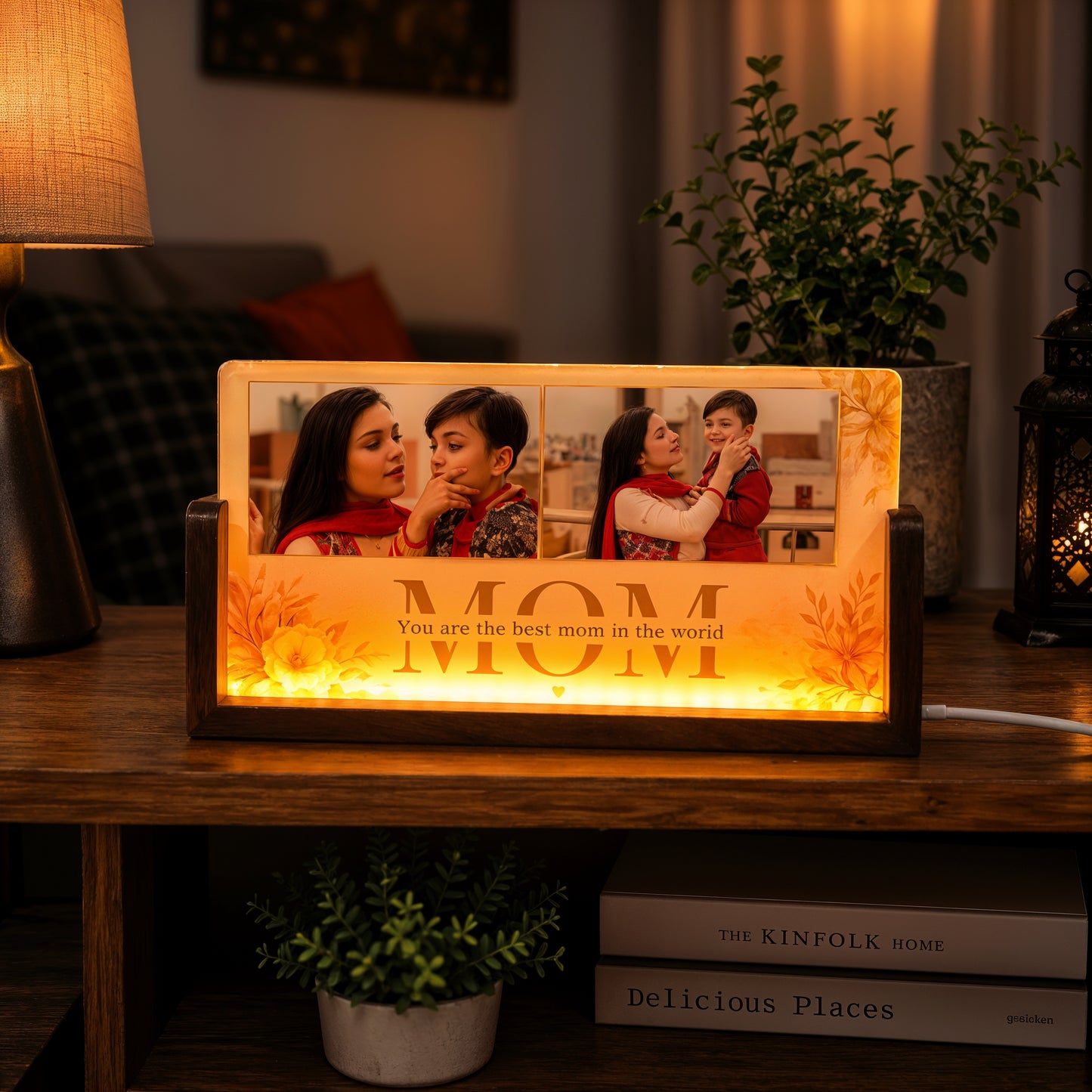 Mom Acrylic LED Table Lamp - Wooden Stand