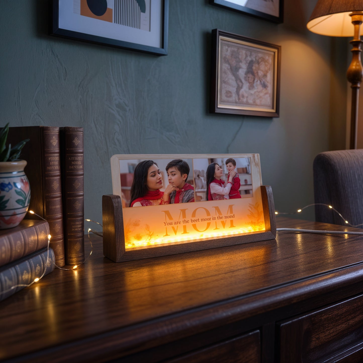 Mom Acrylic LED Table Lamp - Wooden Stand