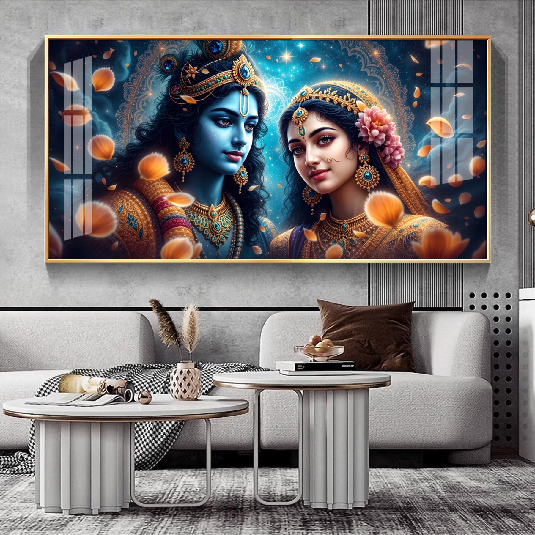Beautiful Radha With Krishna Premium Acrylic Horizontal Wall Art