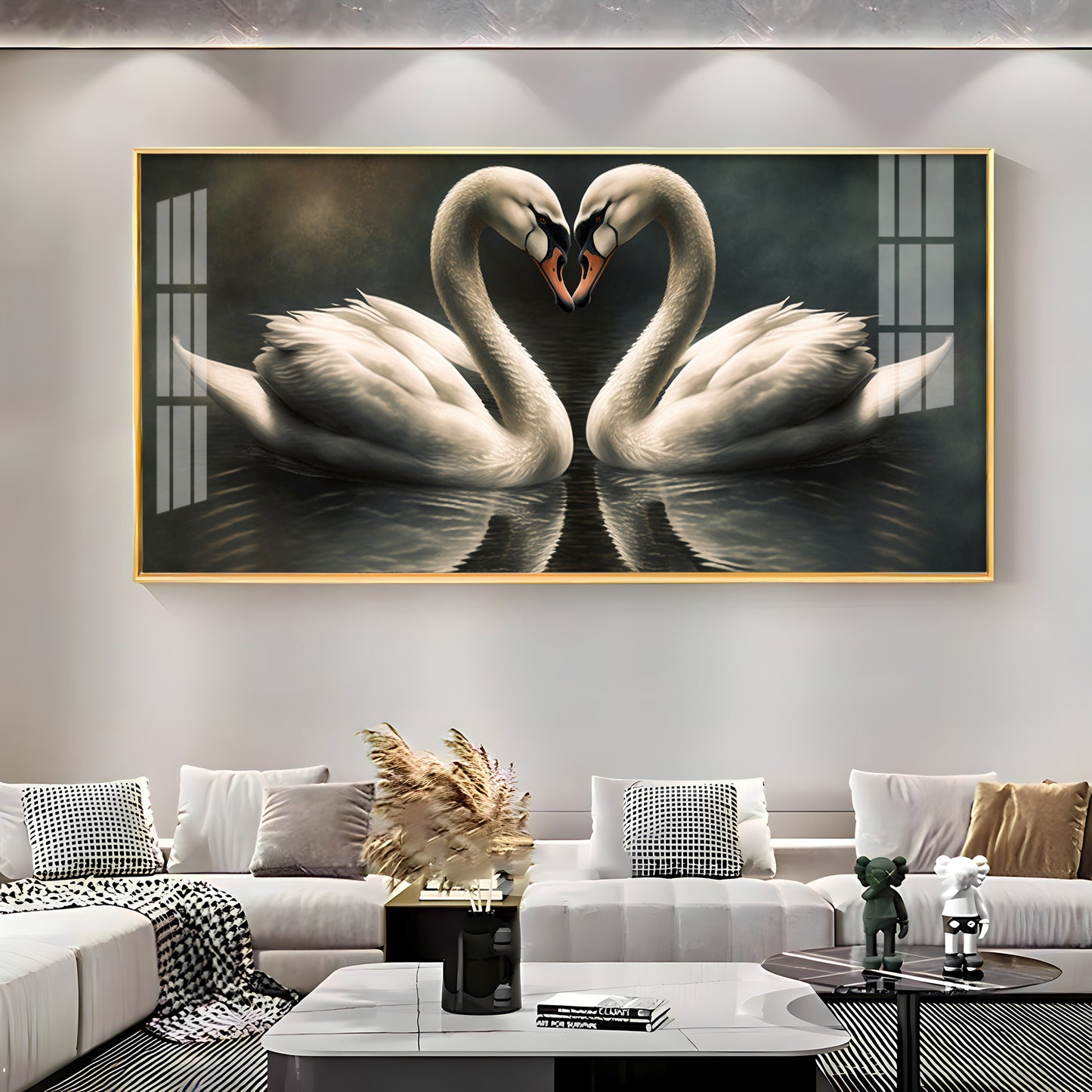 Soulful Vibrant Two Swan Premium Acrylic Horizontal Wall Art