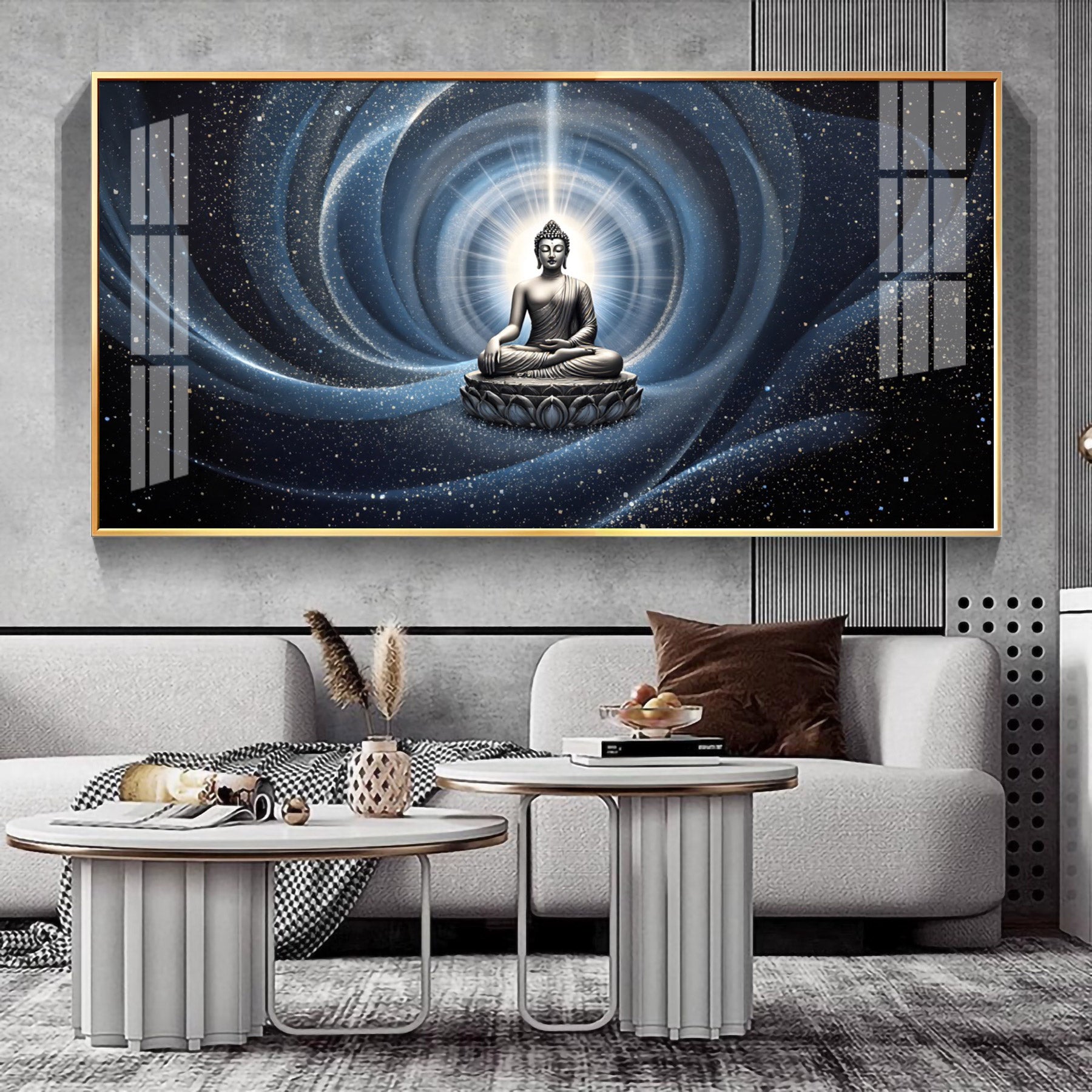 Circular Wave Buddha Reflection Premium Acrylic Horizontal Wall Art