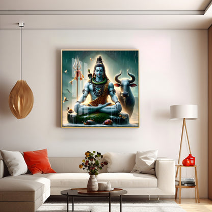 Shiva Mahadev With Nandi Premium Acrylic Square Wall Art