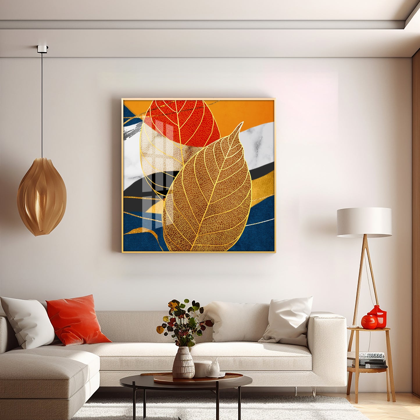 Yellow Tree Leaves Feathers Premium Acrylic Square Wall Art