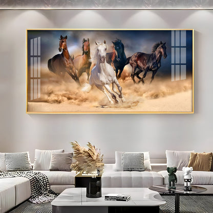 Lucky Running Vastu Horses Premium Acrylic Horizontal Wall Art