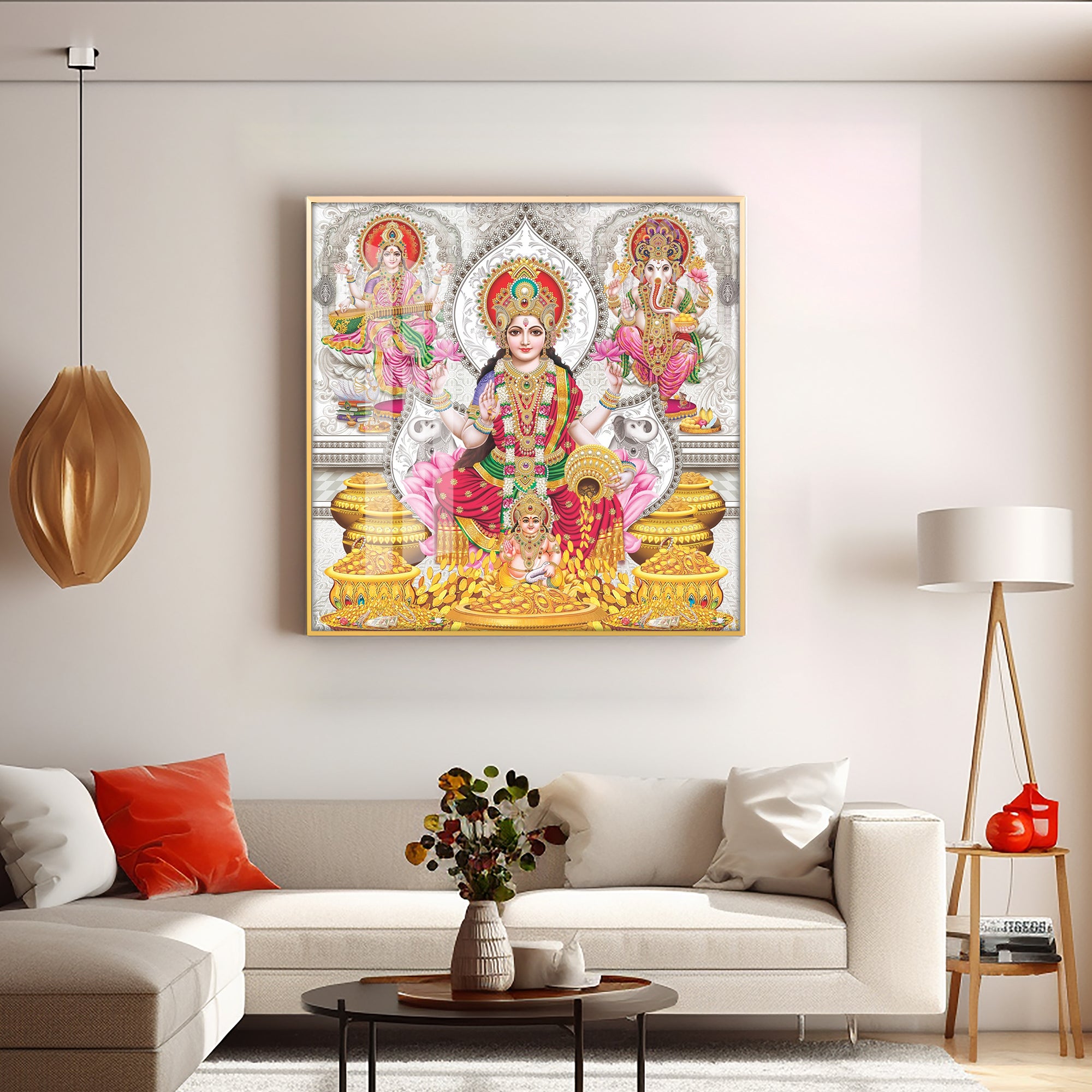 Spiritual Laxmi Ji Premium Acrylic Square Wall Art
