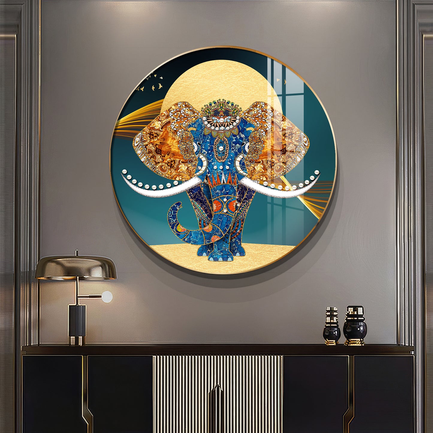 Elephant Mural Premium Acrylic Round Wall Art