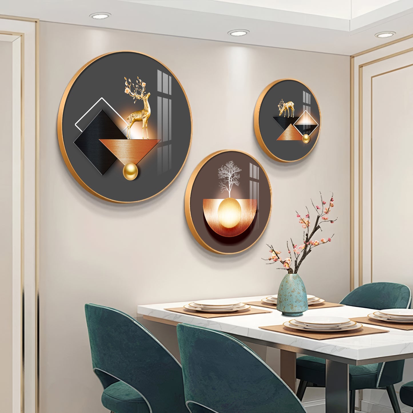 Reindeer Abstract Premium Acrylic Round Wall Art (Set of 3)