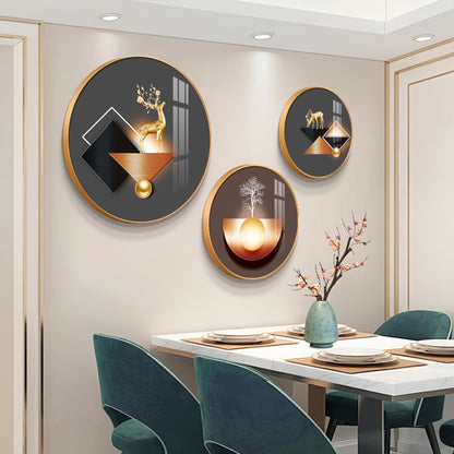 Reindeer Abstract Premium Acrylic Round Wall Art (Set of 3)