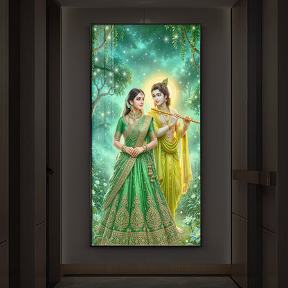 Shri Radhe Krishna Modern Luxury Backlight Vertical Wall Art