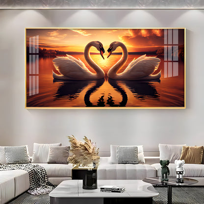 Loving Swan In Sunset Premium Acrylic Horizontal Wall Art