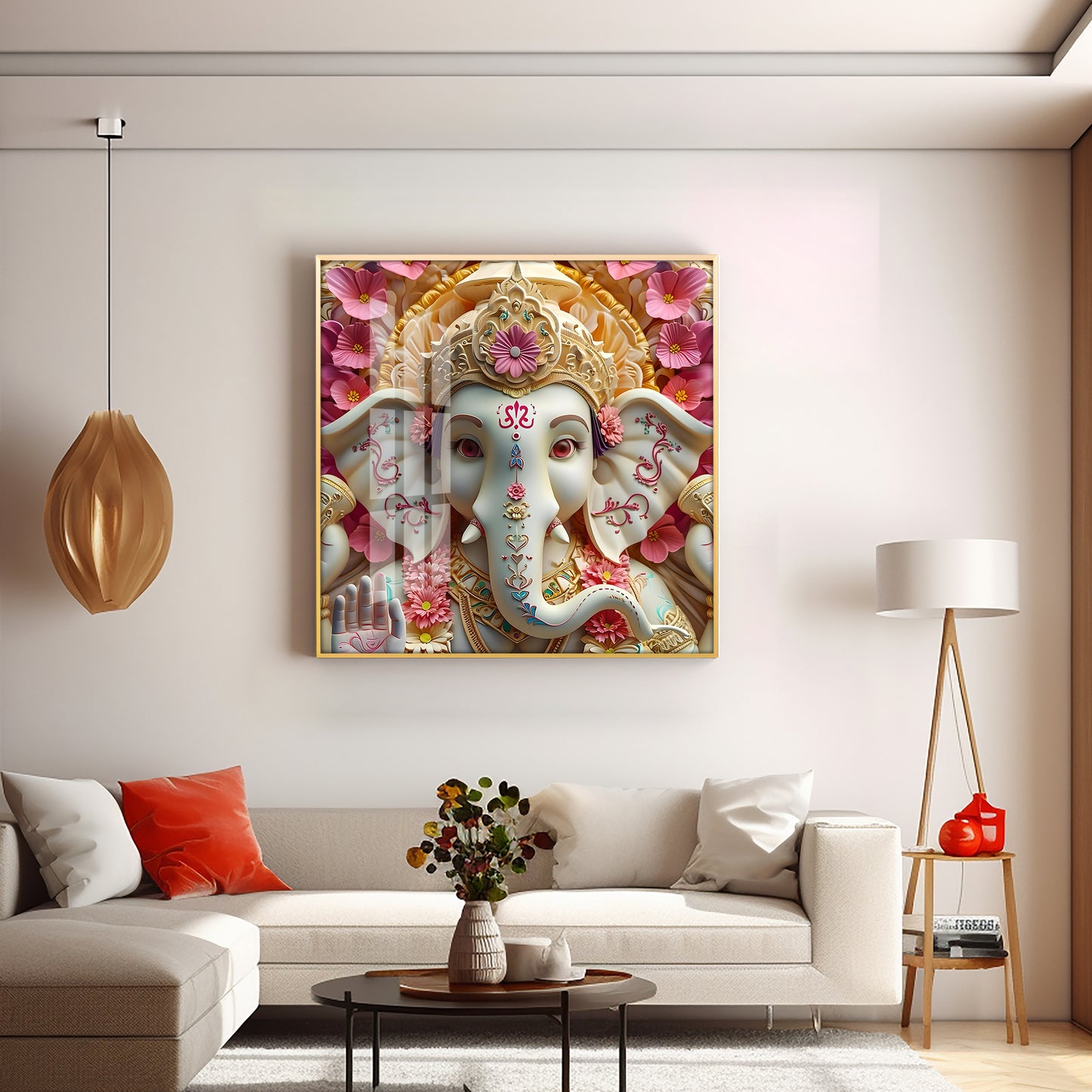 Devotional Lord Ganesh Premium Acrylic Square Wall Art