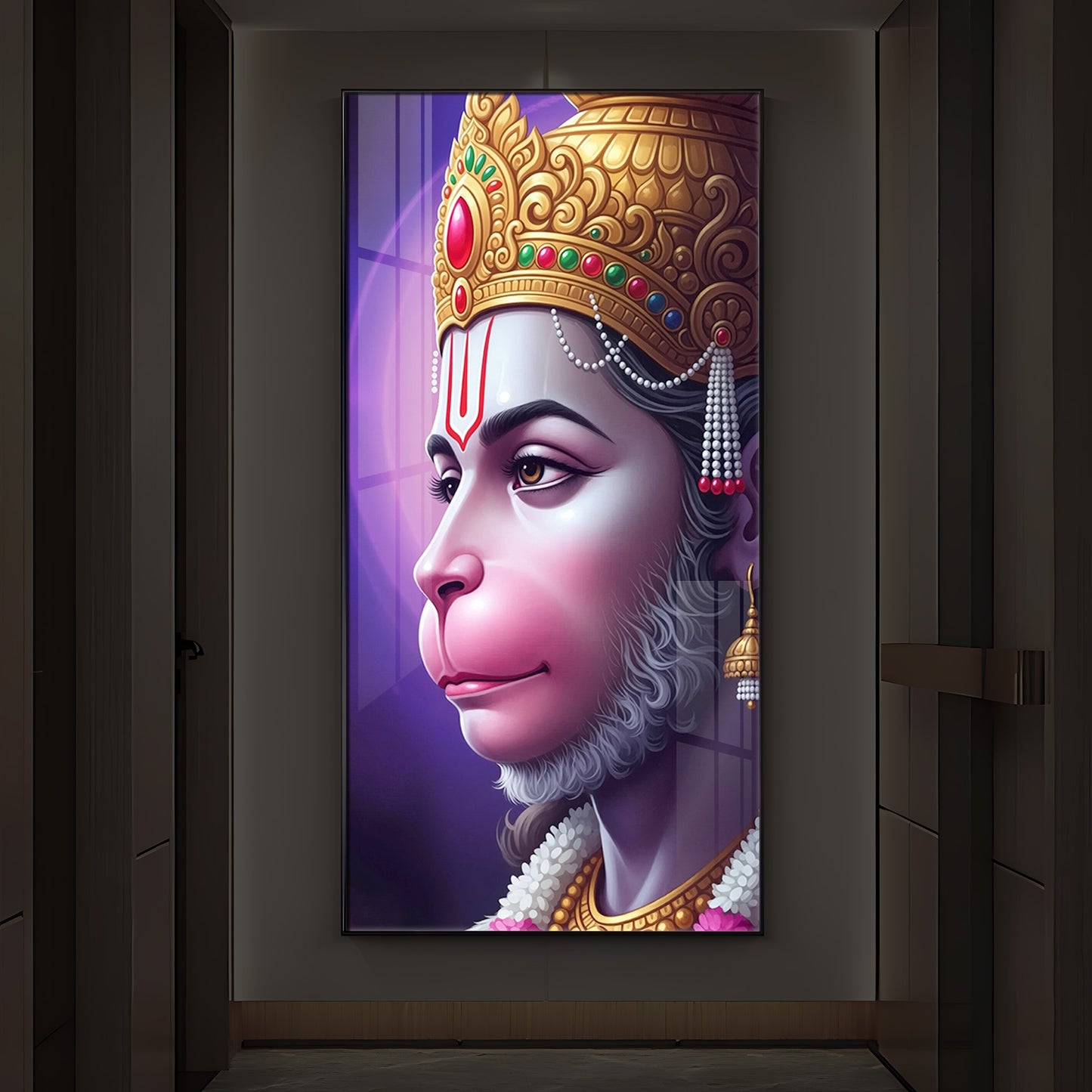 Jai Shri Hanuman Modern Luxury Backlight Vertical Wall Art