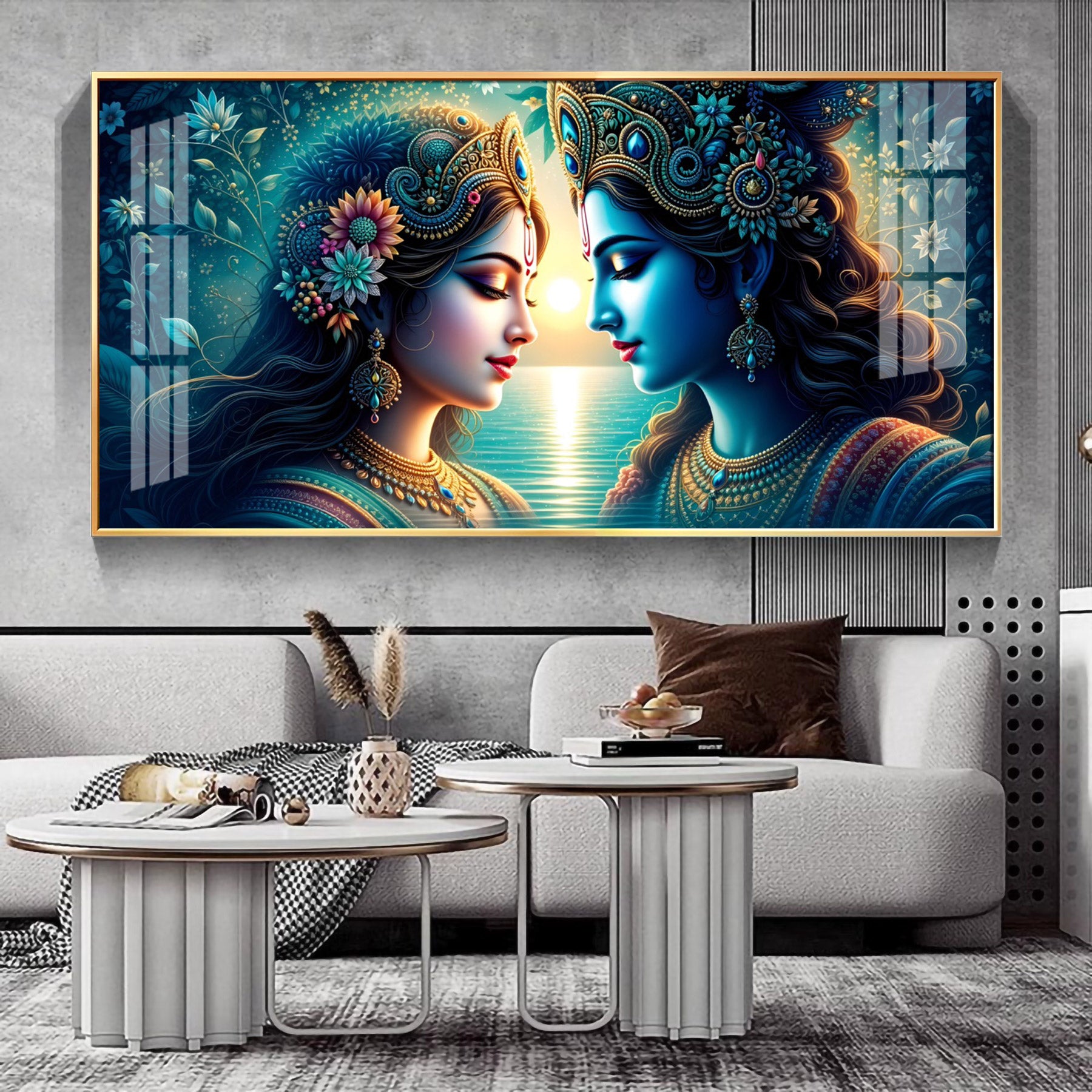 Radha Krishna Forestry Scene Premium Acrylic Horizontal Wall Art