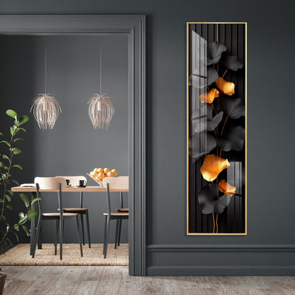 Black & Gold Leaves Premium Acrylic Vertical Wall Art