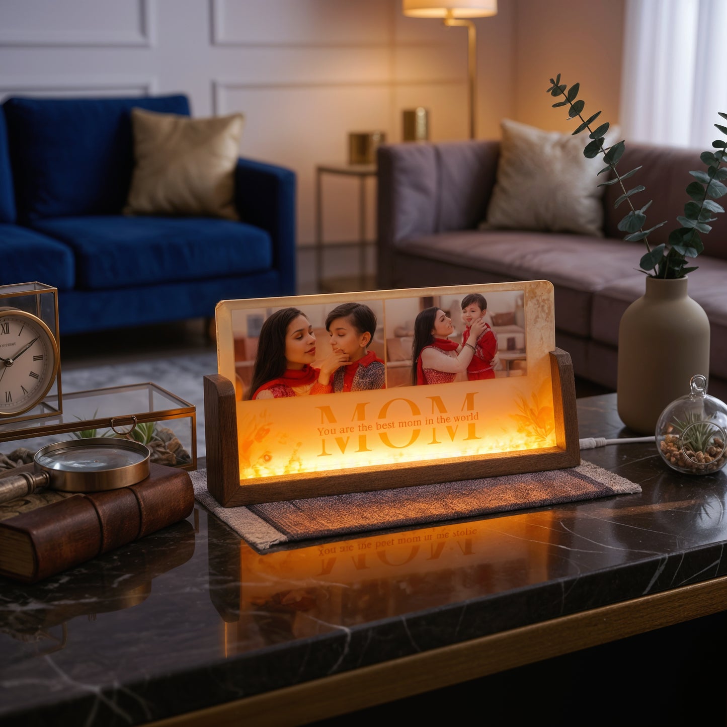 Mom Acrylic LED Table Lamp - Wooden Stand