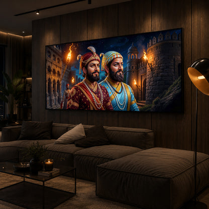 Chhatrapati Shivaji Maharaj with Chhatrapati Sambhaji Modern Luxury Backlight Horizontal Wall Art